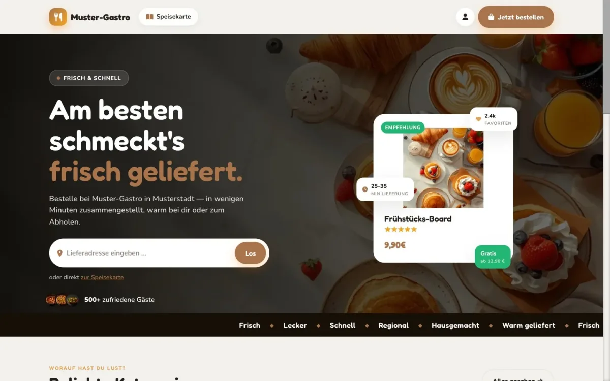 Design-Welt Café / Frühstück — Beispiel einer Bestellseite