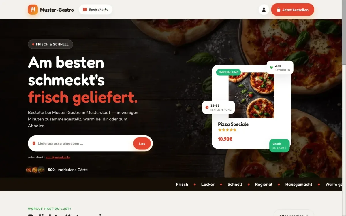 Design-Welt Pizza / Italienisch — Beispiel einer Bestellseite