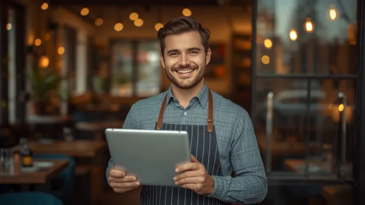 Restaurantinhaber richtet eigenes Online-Bestellsystem am Laptop ein