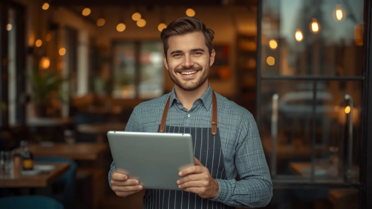 Restaurantinhaber richtet eigenes Online-Bestellsystem am Laptop ein