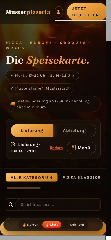 Bestelltheke auf dem Smartphone: mobile Bestellseite einer Pizzeria